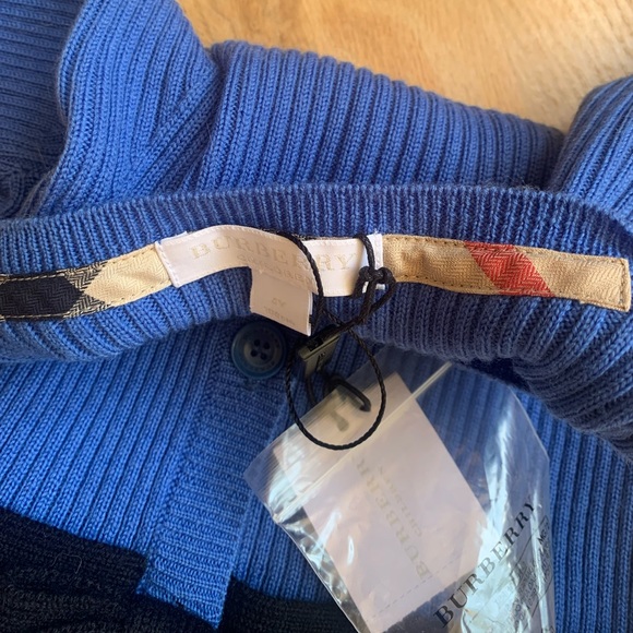 New Authentic Burberry Girl Sweater Cardigan Merino Wool  Sz 3-4T Blue Black Bow - Picture 6 of 8